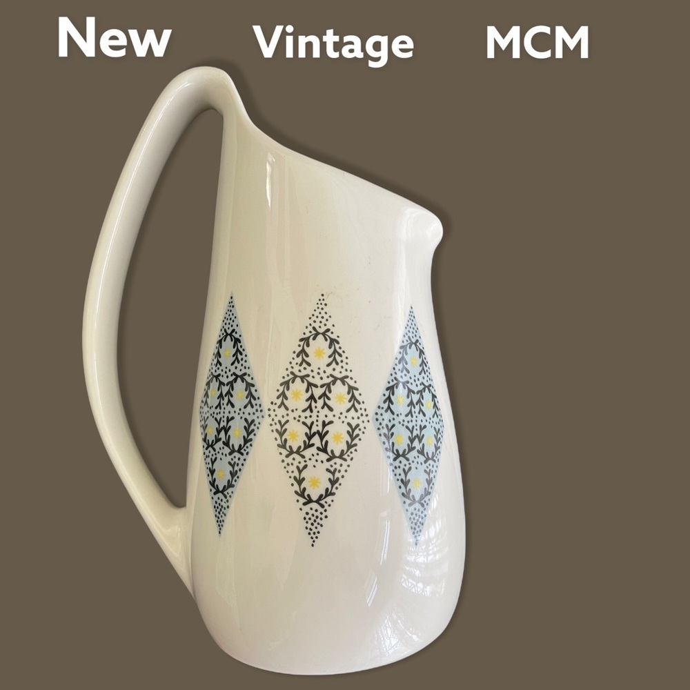 Mid Century Modern Iroquois Blue Diamond Large Pitcher
